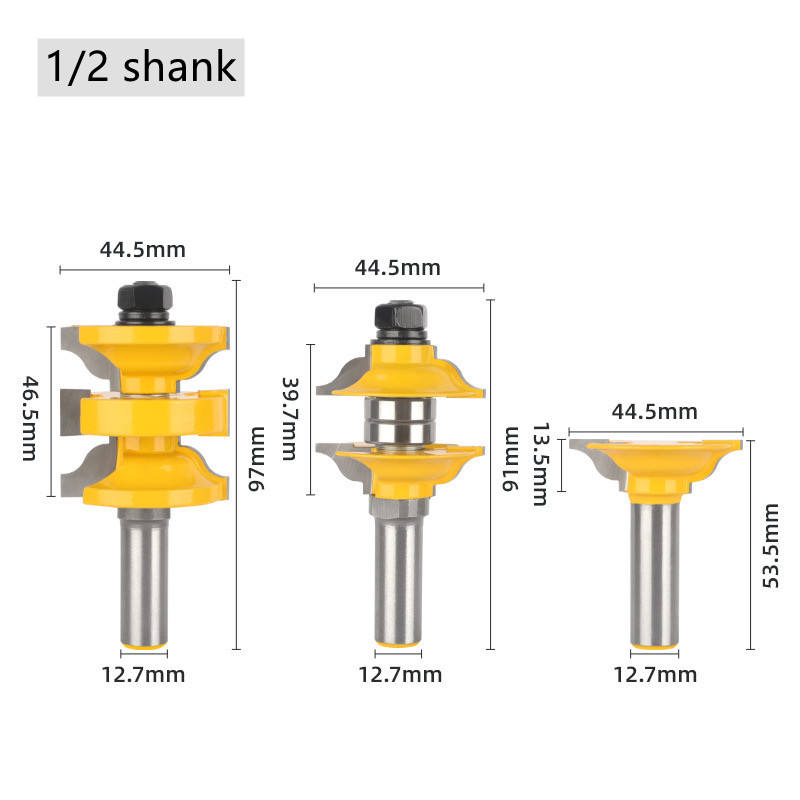 ◎High-Precision 1/2-Inch Shank Door Frame Mortise and Tenon Cutter Set – 3 Pieces