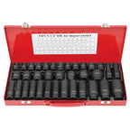 1/2 Inch Drive Deep Impact Socket Tool Set Metric Garage Workshop Tools,Heavy Duty Impact Socket Set with Portable Red Case