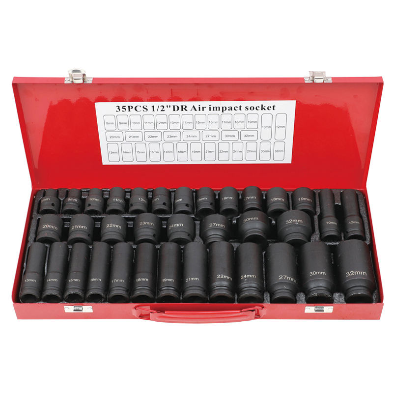 1/2 Inch Drive Deep Impact Socket Tool Set Metric Garage Workshop Tools,Heavy Duty Impact Socket Set with Portable Red Case