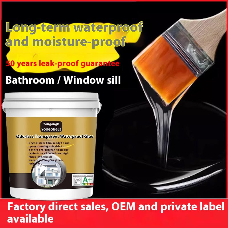Highly effective transparent waterproof glue, no brick-breaking required to repair leaks, kitchen, bathroom, balcony, exterior wall and roof leak prevention, easy and long-lasting construction