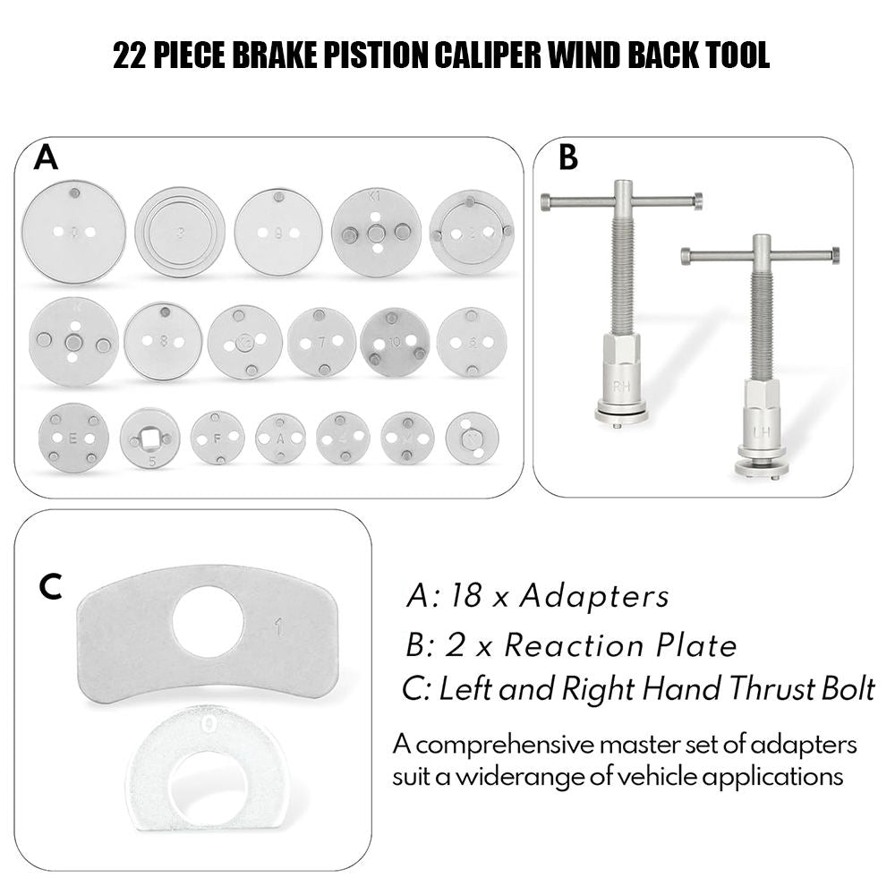 Professional Brake Maintenance Tool Kit Universal 22 Pcs Brake Piston Wind Back Set