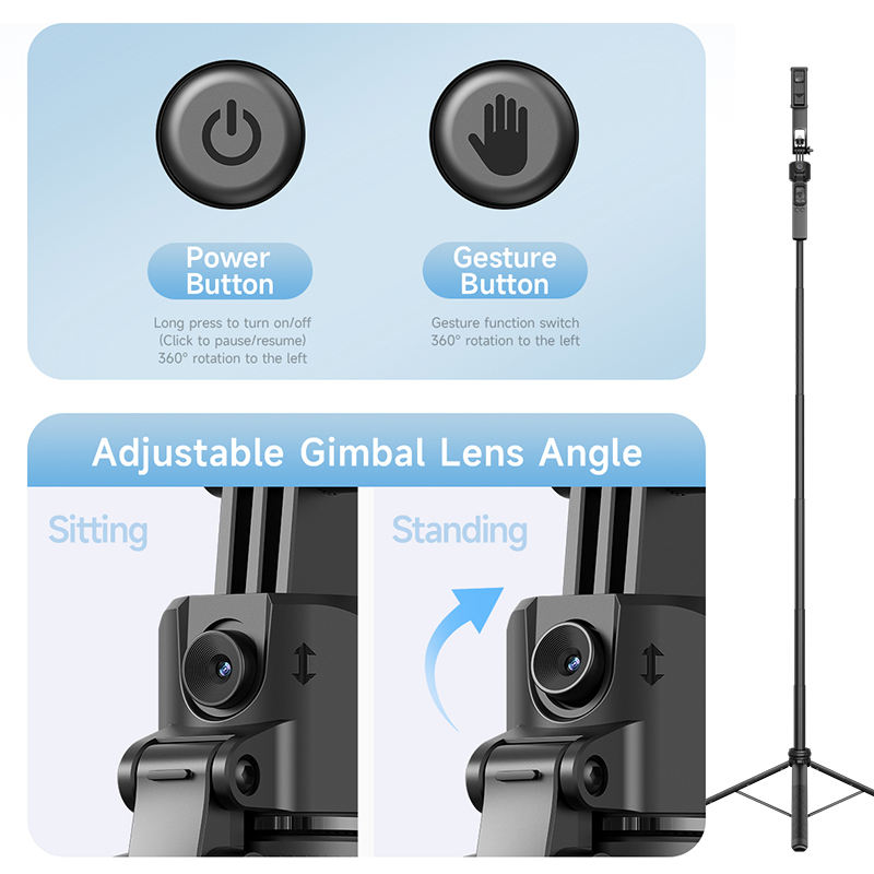 Vlogging Kit C17 Gimbal Stabilizer 360 Degree Smart Automatic Rotation AI Face Tracking Detachable Phone Clip Selfie Stick