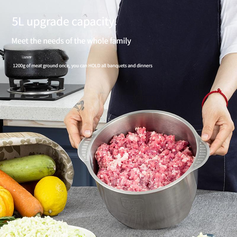 ◎5L Three-speed stainless steel meat grinder Large capacity, capable of kneading dough, multi-functional food processor