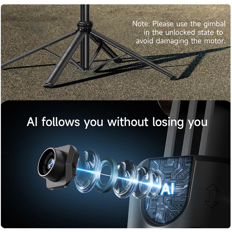Vlogging Kit C17 Gimbal Stabilizer 360 Degree Smart Automatic Rotation AI Face Tracking Detachable Phone Clip Selfie Stick
