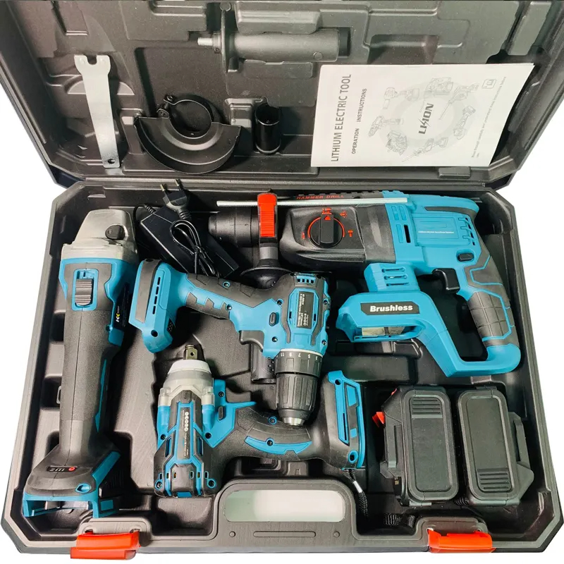 High Quality 21v Brushless Rechargeable Lithium Battery Electric Drill Wrench Drilling Cutting Machine Power Tool Set