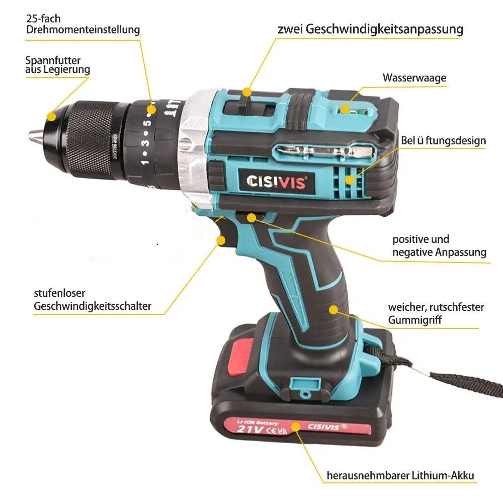 High Quality 21v Brushless Rechargeable Lithium Battery Electric Drill Wrench Drilling Cutting Machine Power Tool Set