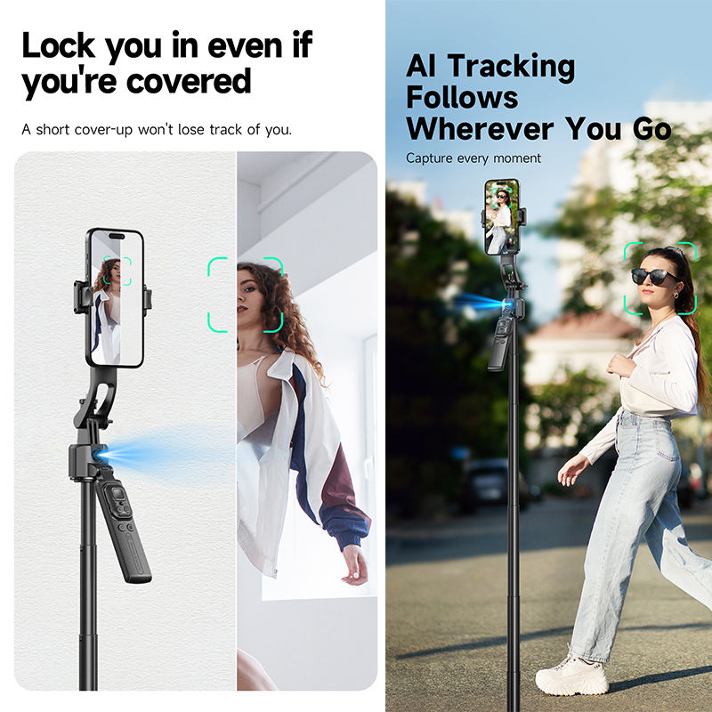 Vlogging Kit C17 Gimbal Stabilizer 360 Degree Smart Automatic Rotation AI Face Tracking Detachable Phone Clip Selfie Stick
