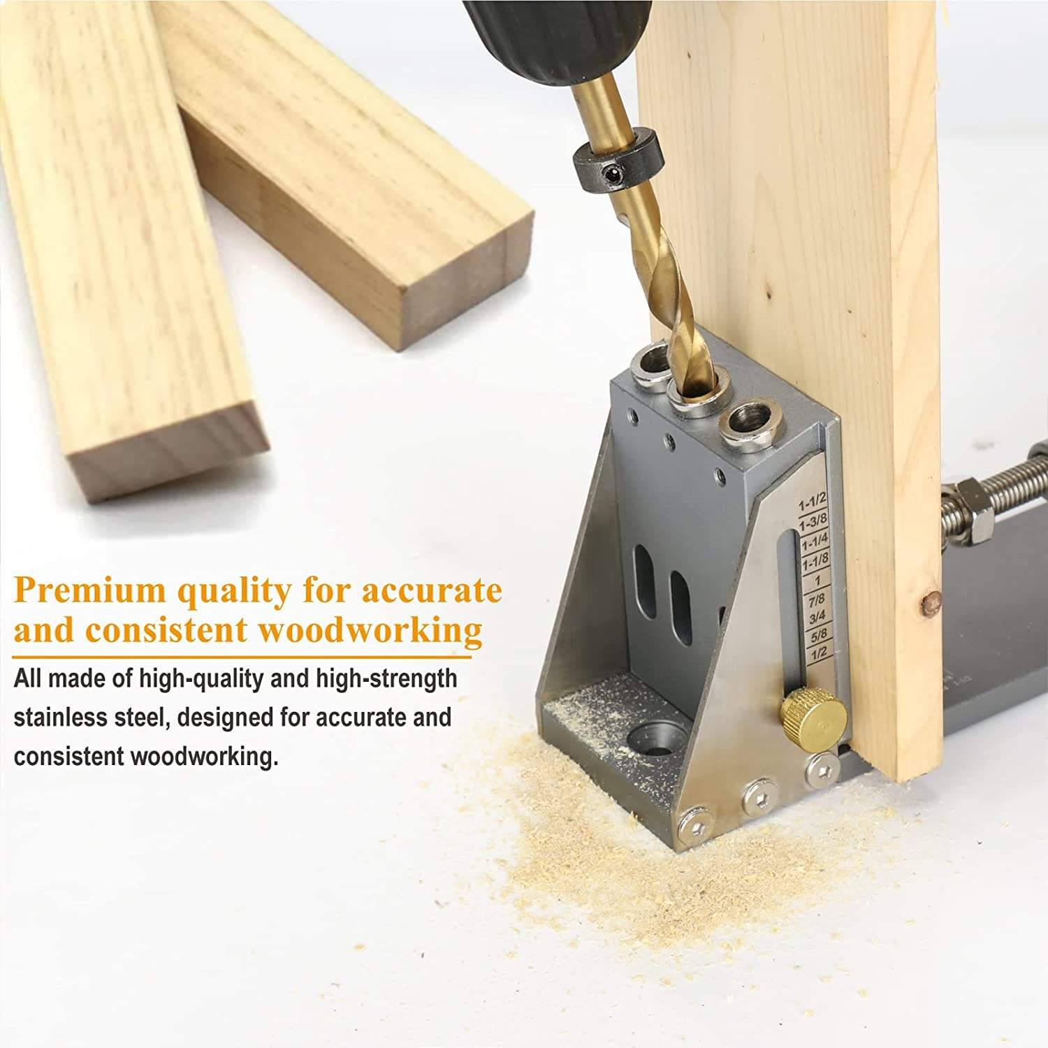 Professional woodworking oblique hole locator with 9.0/9.5mm hardened drill bit for precise drilling, dust-absorbing design, and durable tool