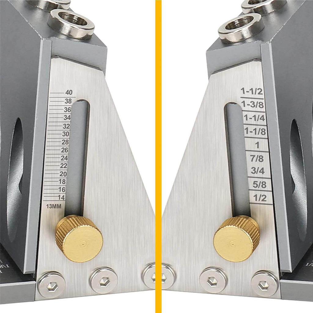 Professional woodworking oblique hole locator with 9.0/9.5mm hardened drill bit for precise drilling, dust-absorbing design, and durable tool